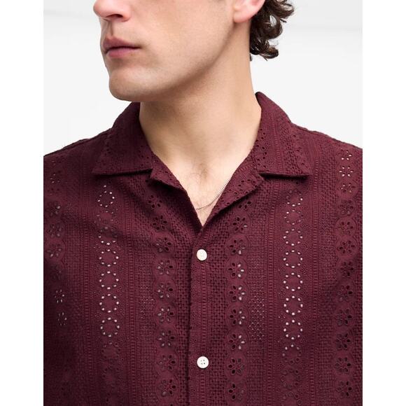 NWT Madewell Camp-Collar Short-Sleeve Shirt Embroidered Cotton Dusty Plum Size S - Picture 3 of 8